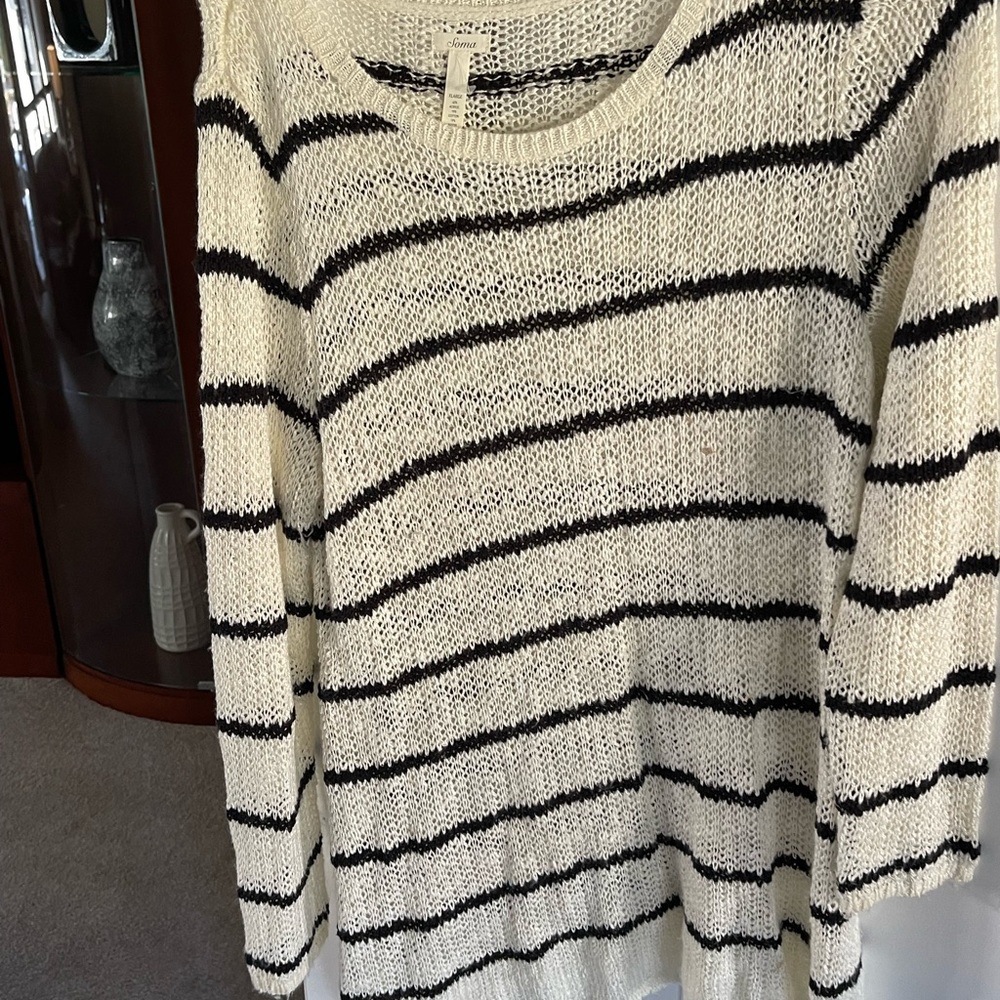Soma Black and White Crew Neck Sweater Nautical Stripes